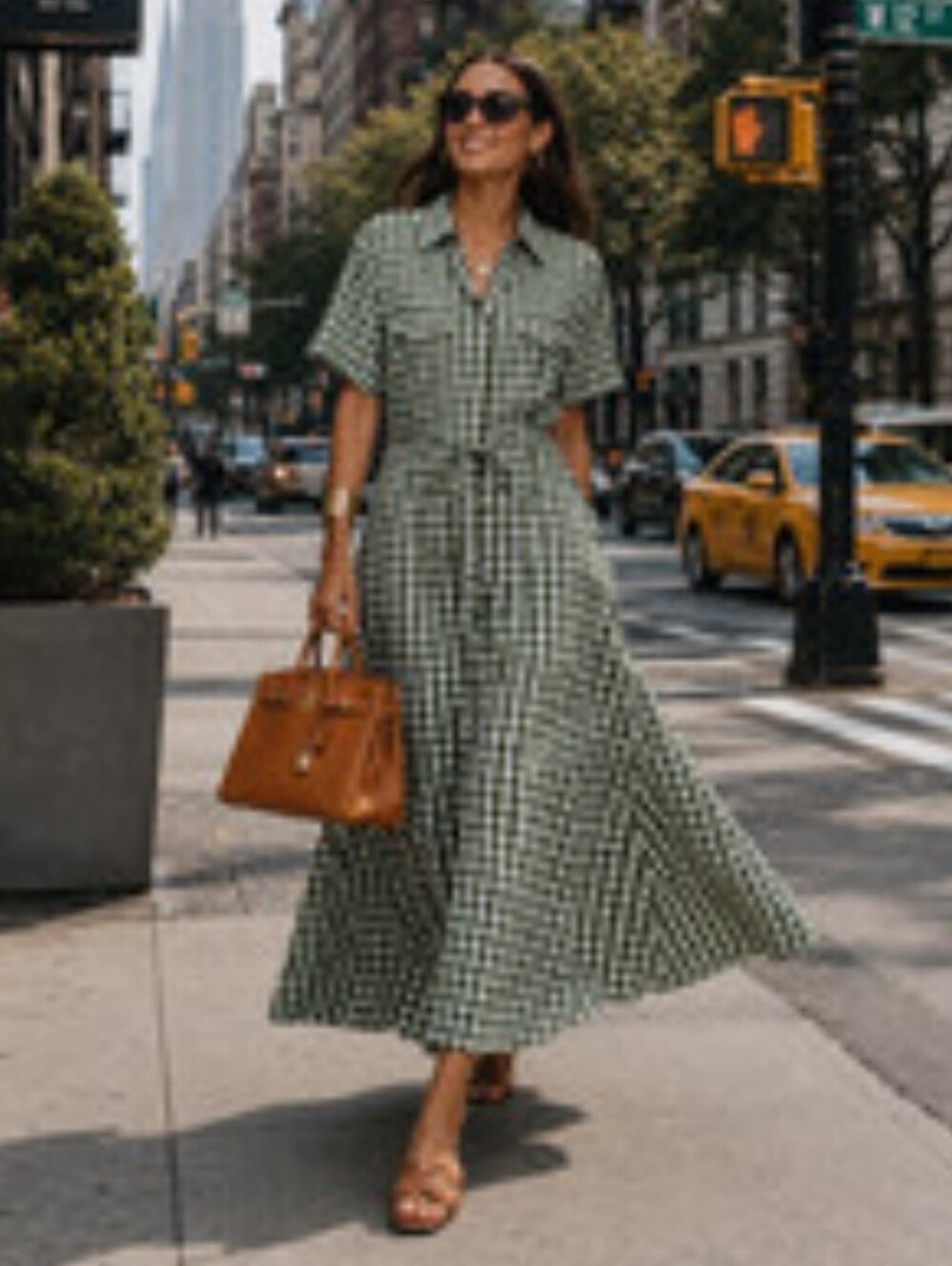 Zara Green and White Gingham Midi Shirt Dress - Picture 5 of 11
